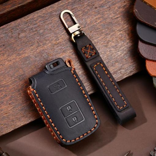 Toyota 2+1-Button Crazy Horse Cowhide Key Cover (Black) - 1