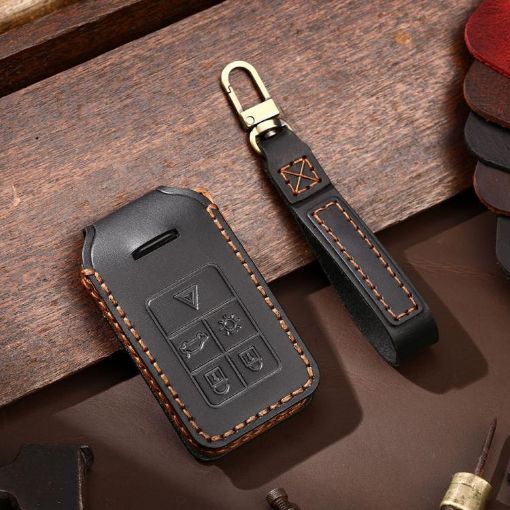 Volvo XC60/XC90/S90 6-Button Cowhide Car Key Cover (Black) - 1