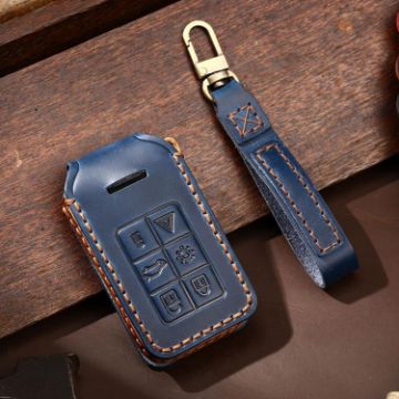 Volvo XC60/XC90/S90 Key Cover 6-Button Cowhide Blue C047 - 1