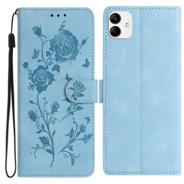 Samsung Galaxy A04e Sky Blue Leather Case Rose Flower Embossed - 1