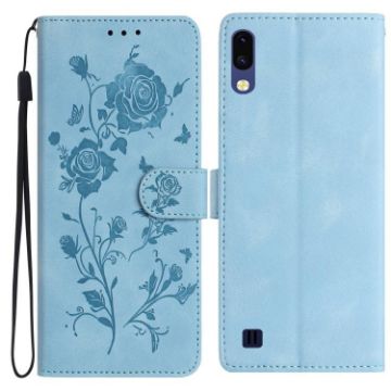 Samsung Galaxy A10/M10 Rose Embossed Leather Case (Sky Blue) - 1