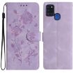 Samsung Galaxy A21S Rose Embossed Leather Case Light Purple - 1
