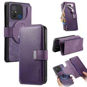 Purple Retro Leather Wallet Case for Redmi 12C with MagSafe RFID - 1