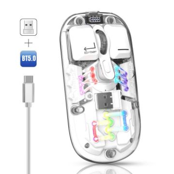 HXSJ T200 Wireless Mouse White RGB Dual Modes 2.4G BT5.0 - 1