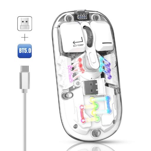 HXSJ T200 Wireless Mouse White RGB Dual Modes 2.4G BT5.0 - 1