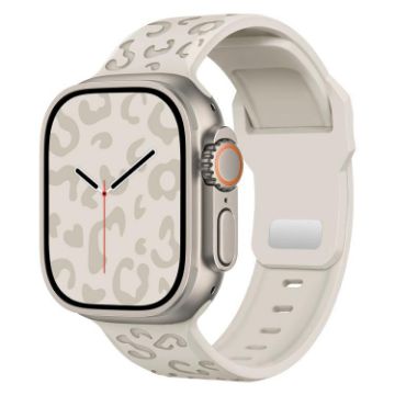 Concave Leopard Buckle Silicone Band for Apple Watch 44-49mm (Starlight) - 1