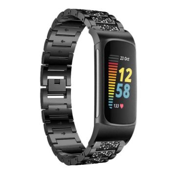 Fitbit Charge 6/5 18mm Diamond Jewelry Stainless Steel Band (Black) - 1