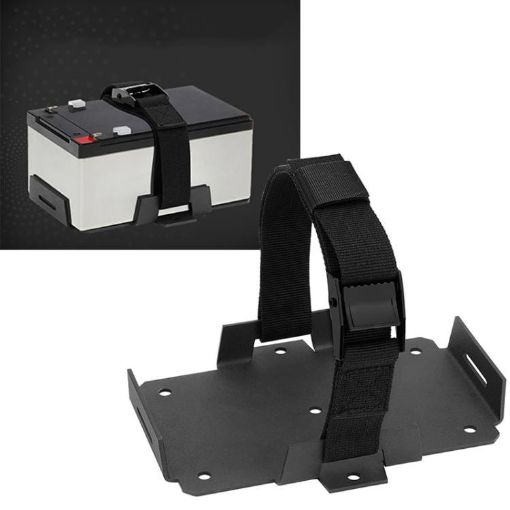Aluminum Battery Tray Bracket for 12V/6V, 7-15AH Batteries, Black - 1