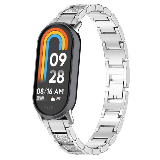 Xiaomi Smart Band 10/9/8 Diamond Stainless Steel Watch Band Silver - 1