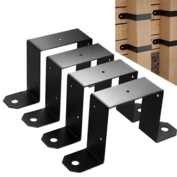 Heavy Duty Black Metal U-Shaped Fence Post Brackets, 4-Pack - 1