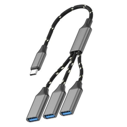 USB-C/Type-C to USB-A OTG Expander Splitter Dock (Braided Grey) - 1