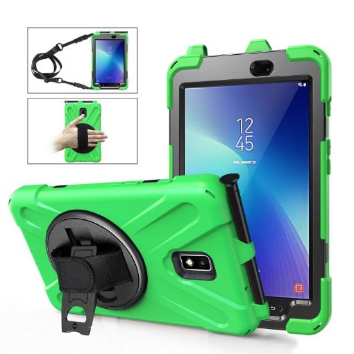 Green Shockproof Case for Samsung Galaxy Tab Active 2 with Strap & Slot - 1
