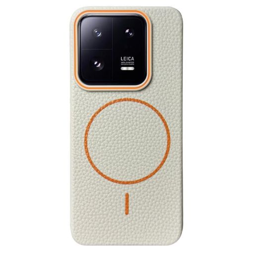 Xiaomi 13 Pro MagSafe Litchi Grain TPU Case (White Orange) - 1
