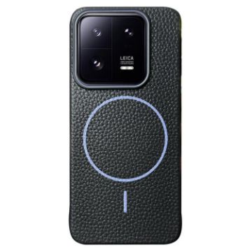Xiaomi 13 Pro Black Purple MagSafe TPU Case - Litchi Grain Design - 1