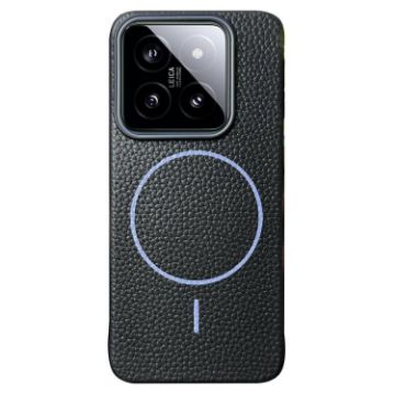 Xiaomi 14 Black Purple MagSafe Litchi Grain TPU Phone Case - 1