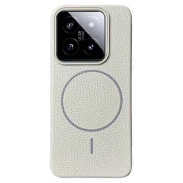 Xiaomi 14 MagSafe TPU Phone Case, Thin Circle Litchi Grain (White Grey) - 1