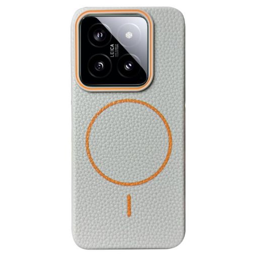 Xiaomi 14 Pro MagSafe Litchi Grain TPU Case - Grey Orange - 1