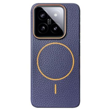 Xiaomi 14 Pro MagSafe TPU Case - Litchi Grain, Dark Blue Orange - 1