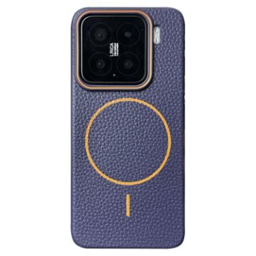 Xiaomi 15 Pro MagSafe Litchi Grain TPU Case - Dark Blue Orange - 1