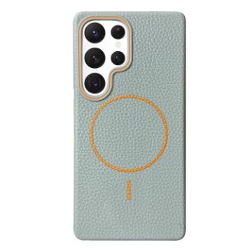Galaxy S22 Ultra 5G MagSafe TPU Case Blue Orange Litchi Grain - 1