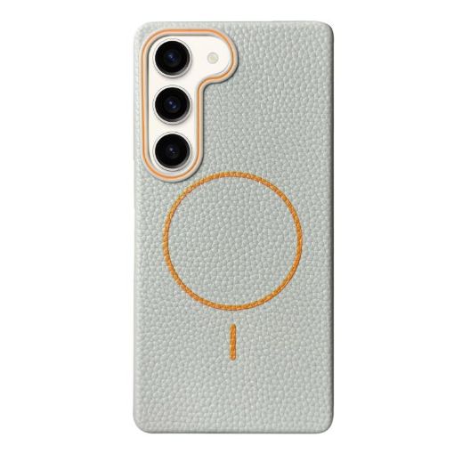 Galaxy S23 5G MagSafe Litchi Grain TPU Case (Grey Orange) - 1