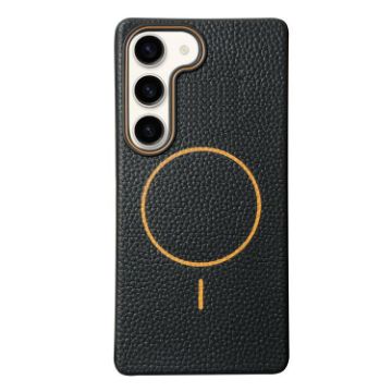 Samsung Galaxy S23+ 5G MagSafe Litchi Grain TPU Case (Black Orange) - 1