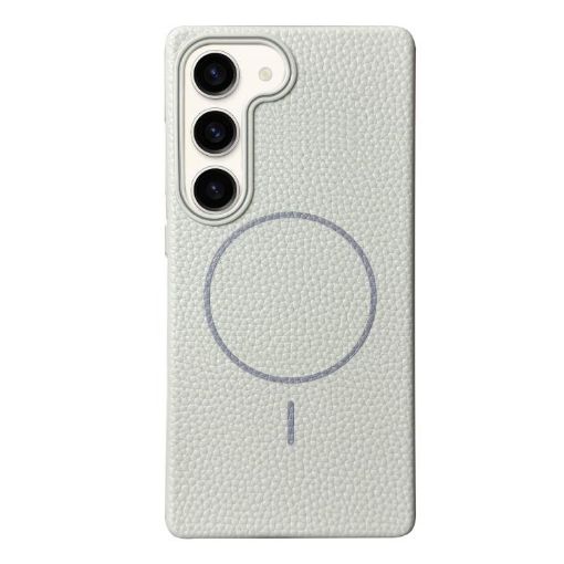 Samsung Galaxy S23+ White Grey MagSafe Litchi Grain TPU Case - 1