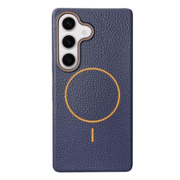 Samsung Galaxy S24+ 5G TPU Case Dark Blue Orange MagSafe Litchi Grain - 1
