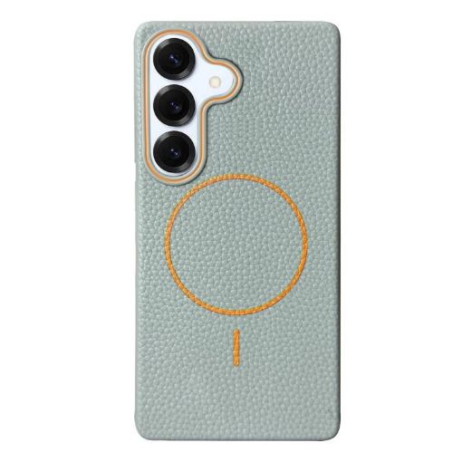 Samsung Galaxy S25+ 5G MagSafe Litchi Grain TPU Case, Blue Orange - 1