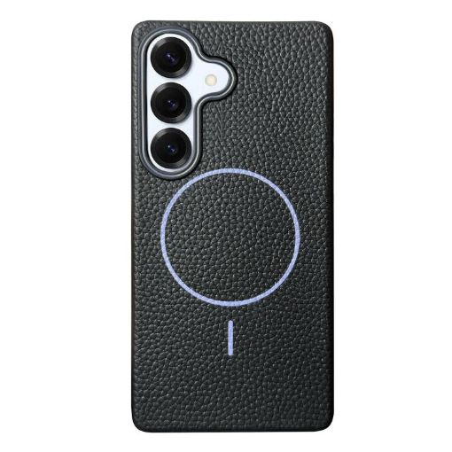 Samsung Galaxy S25+ 5G TPU Case Black Purple MagSafe Litchi Grain - 1