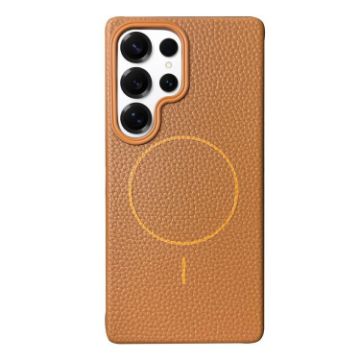 Samsung Galaxy S25 Ultra 5G MagSafe Litchi TPU Case Gold Brown - 1