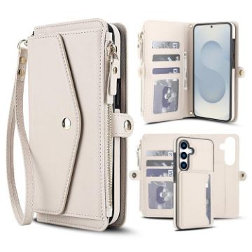 Galaxy S25 5G Wallet Leather Phone Case with Lanyard (White) - 1