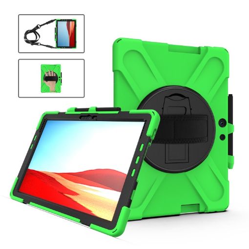 Shockproof Silicone Case for Microsoft Surface Pro X with Straps, Green - 1