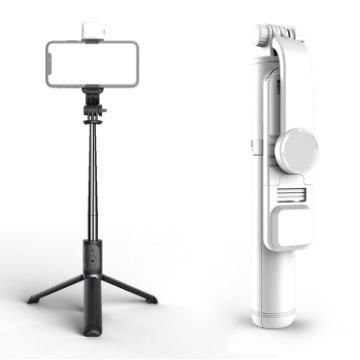 Q02S White Bluetooth Selfie Stick Tripod with Fill Light Holder - 1