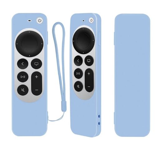 Sky Blue Silicone Case with Rope for Apple TV 4K Siri Remote - 1