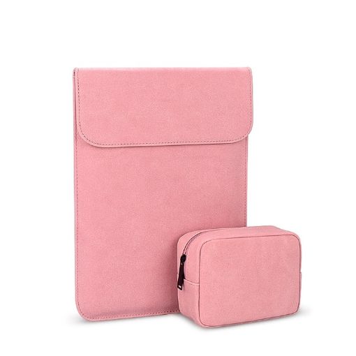 PU02 Ultra-thin Pink Notebook Liner Bag with Small Bag 14.1-15.4" - 1