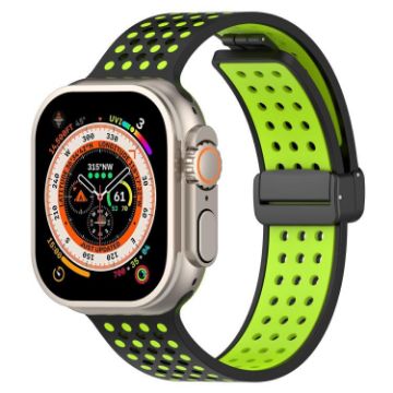Magnetic Buckle Silicone Band for Apple Watch 46/49/45/44mm (Black Lime) - 1