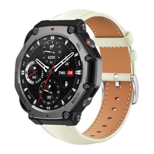 Amazfit T-Rex 3 22mm Creamy White Leather Watch Band - 1