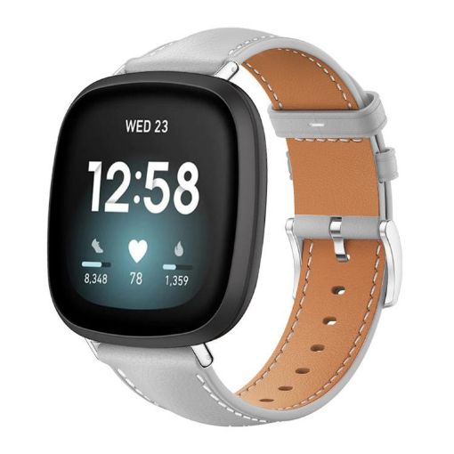 Grey Leather Watch Band for Fitbit Versa 4/3/Sense 2/1 (20mm) - 1