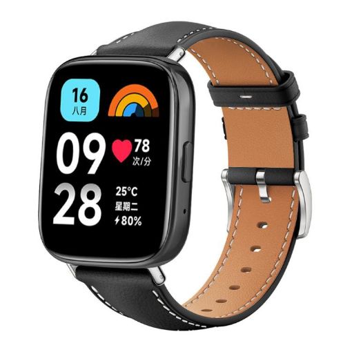 Redmi Watch 3 Active/Lite 20mm Black Leather Band - Flat Head Design - 1