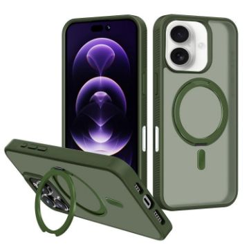 iPhone 16 MagSafe Rotating Holder PC Hybrid TPU Case (Deep Green) - 1