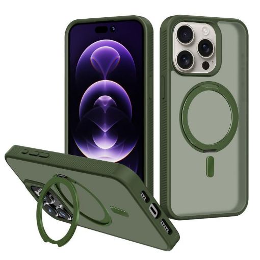 iPhone 15 Pro Kalebol MagSafe Rotating Holder Case (Deep Green) - 1