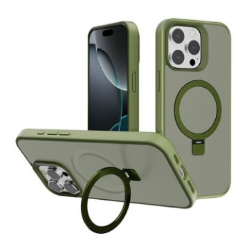 iPhone 16 Pro Deep Green Frosted MagSafe Holder PC Case - 1