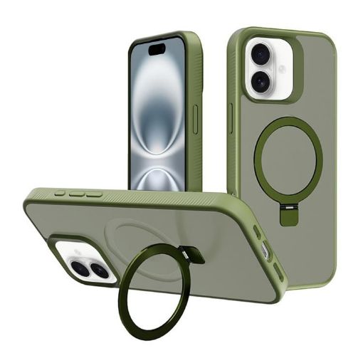Deep Green Frosted MagSafe Holder Case for iPhone 16 - 1