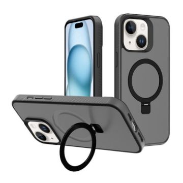 iPhone 15 Kalebol Black Frosted MagSafe Holder Case - 1