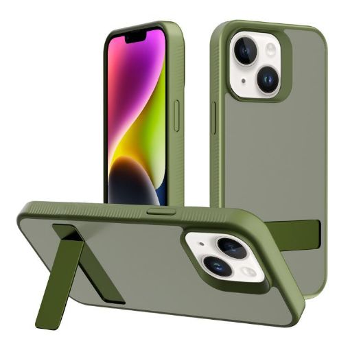iPhone 14 Deep Green Frosted Holder Hybrid PC TPU Case - 1