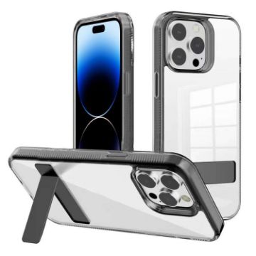 iPhone 14 Pro Clear Acrylic Hybrid TPU Holder Case (Black) - 1
