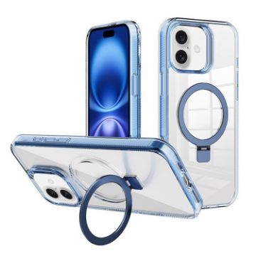 iPhone 16 Kalebol MagSafe Holder Clear TPU Phone Case (Blue) - 1