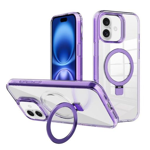 iPhone 16 Kalebol MagSafe Holder Clear TPU Case (Purple) - 1