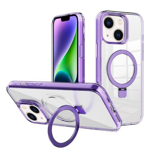 iPhone 14 Kalebol MagSafe Holder Clear TPU Case (Purple) - 1